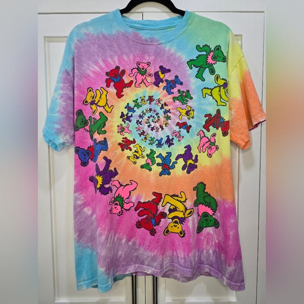 Grateful Dead Liquid Blue Spiral Dancing Bears Tie Dye T-Shirt L